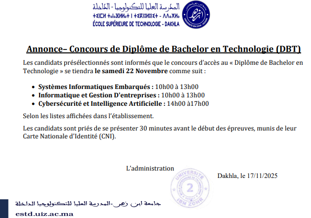 Liste des candidats retenus pour passer le concours écrit le 22/11/2025