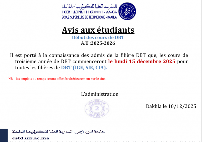 Avis aux Etudiants DBT 2025/2026