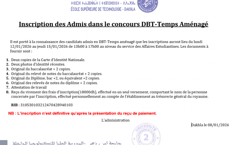  Liste des étudiants retenus au Diplôme de Bachelor de Technologie « Informatique et Gestion des Entreprises » Temps Aménagé